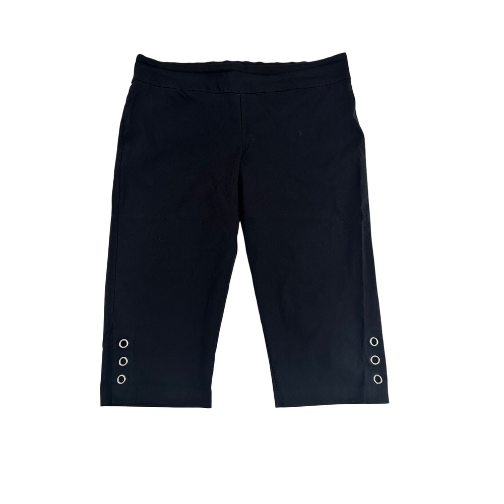 Zac & Rachel Woman Black Capri Pants Grommet Hem Pull On Crop Trousers 24W